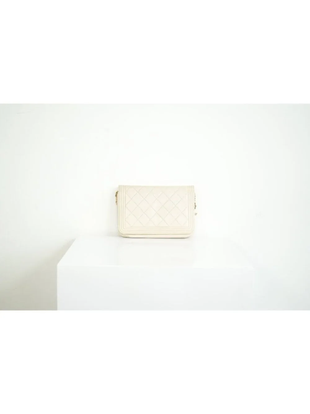 Chanel Beige Boy Wallet On Chain Gold Hardware Full Set